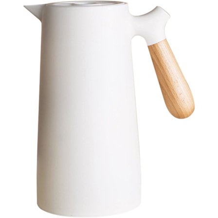 34 Oz/1L Termokanne, Dobbeltvegget Vakuumkanne med Glassforing Isolert Kaffetermos med Trehåndtak, Holder Varmt Kaldt (Hvit)