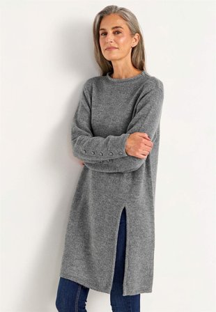 Cellbes of Sweden - Strikket tunika med slids i grå / meleret til damer i størrelse 34/36
