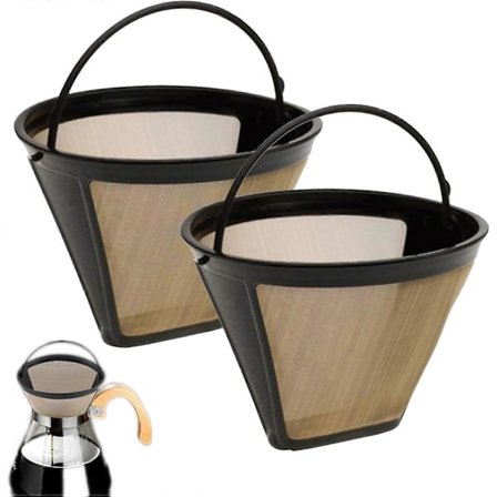 Kaffefilter, 2 stk Universal Kaffefiltre Gjenbrukbar Kaffe Mesh Kurv Kopp Gulltone Filter med Håndtak for Te Kjøkken Hjem Kjegle Rustfritt Stål