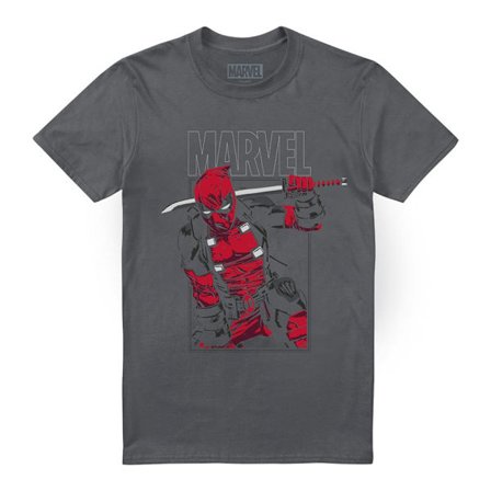 Deadpool Herr T-shirt med Svärd L Gråmelerad
