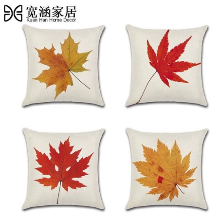 Sæt med 4 dekorative pudebetræk 45 x 45 cm, efterårstema, polyester linned puder