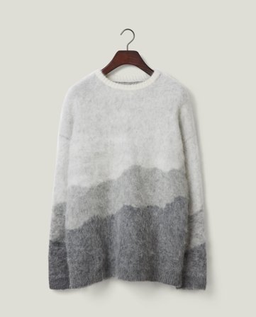 Lexington Gebürsteter Mohair-Mischung Farbverlauf Pullover, Offwhite/Grau Multicolor