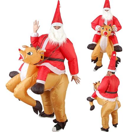 Voksen julenisse oppblåsbart kostyme Cosplay Jul Dyr Anime Fancy Dress Riding På Reinsdyr Luft Blow Up Karneval Kostymer Riding Santa Claus