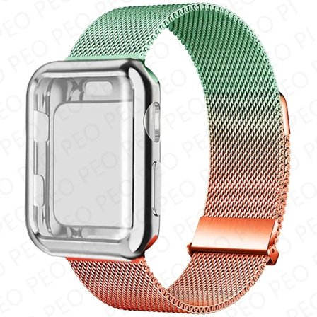 Milanese Loop+Fodral För Apple Watch Armband 45mm 44mm 38mm-42mm 41/40mm Metall Magnetiskt armband iwatch Serie 9 8 7 6 5 4 3 SE Rem