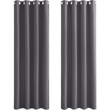 Sovrumsgardiner, ogenomskinliga, grå, set om 2, H 175 x B 140 cm, värmeisolerande gardiner, mörkläggningsgardiner för vintern