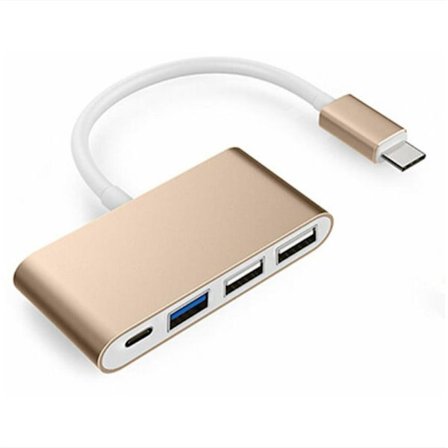 4-i-1 Type C-hubb med 3 USB 3.0-strömförsörjning kompatibel med Mac Air 2020-2018 MacBook Pro 13/15/16 etc. USB-C-adapter med multiport -Rosa