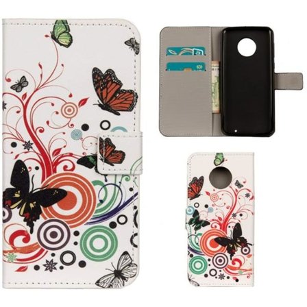 Plånboksfodral Motorola Moto G6 Plus - Vit med Fjärilar