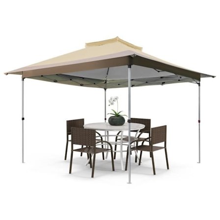 COSTWAY Instant Garden Gazebo 3,6x3,6 m - Anti-UV, Vattentät - 3 höjder - Hjulförsedd väska - Ventilerad topp - 4 till 6 personer