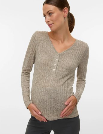 Mamalicious Mlpammie Lia Ls Jrs Top 2F Noos - Beige - S
