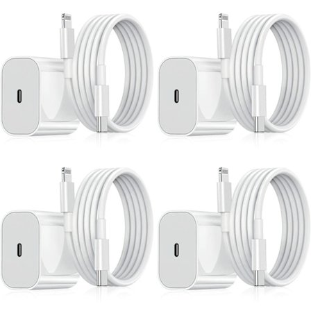 4-pak - Hurtigoplader - Adapter + Kabel 20W Hvid - EU-stik - Kompatibel med iPhone 4-pak[ZHE]