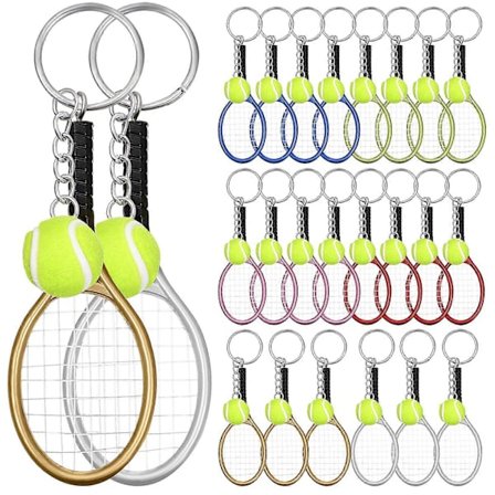 24 stk Mini Tennisracket Nøkkelringer Realistisk Tennisball Nøkkelring Holder Anheng for Gave