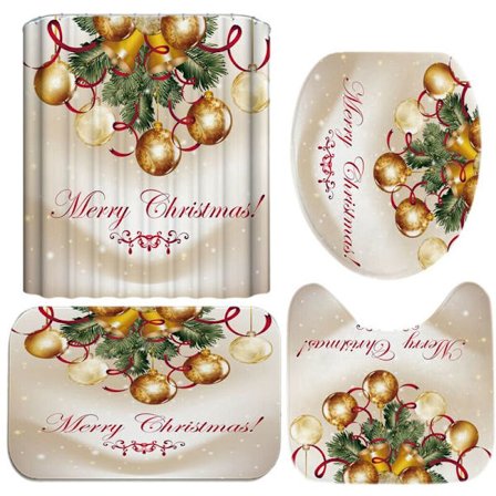 4-delt moderne badeværelsestæppesæt julebrus toiletbetræk badeforhæng