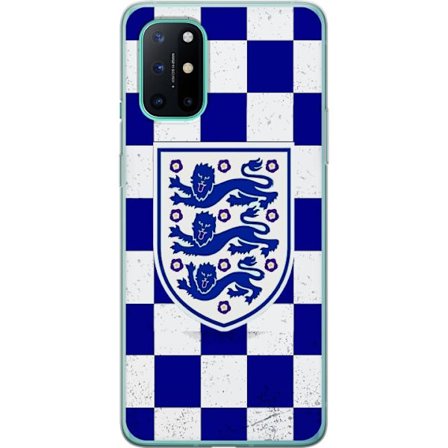 Kompatibel Mobilcover til OnePlus OnePlus 8T Grafisk skakternet mønster i blåt og hvidt med et klassisk heraldisk emblem, retro-inspireret sport- og