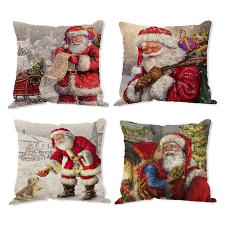 4 kpl joulu tyynyliina puuvilla pellava tyynyliinat 45x45cm joulupukki ja koira söpö sarjakuva tyyny koriste autoihin sohviin, joulu tyynyliina