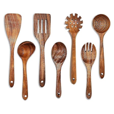 Tresleiver i tre for matlaging, kjøkkenredskaper i tre 7 stk. Kjøkkenredskapssett i tre, tresleiver F