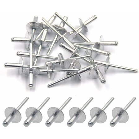 50 kpl alumiinipopniittejä, joissa suuri laippa 4,8 mm x 12 mm, 50 kappaleen pakkaus (hopea)