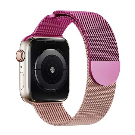 KALEBOL Milanese klockarmband Apple Watch Series 10 46 mm armband i rostfritt stål - Lila + Rosa Ros