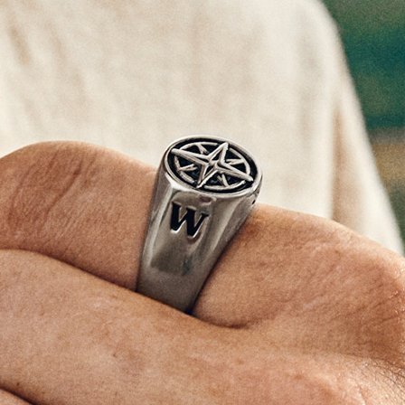Atlas | Anillo sello de acero inoxidable con estrella del norte para hombres - Anillos tipo sello