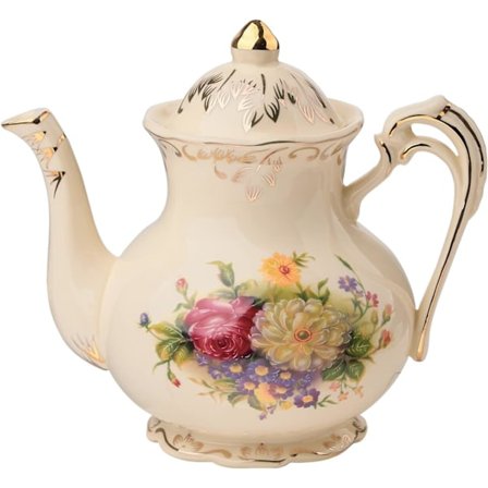 Blomstret Tekande, 800 ml 4 Kop Keramisk Tekande, Vintage Blomstret med Guldkant, Gave til Kvinder