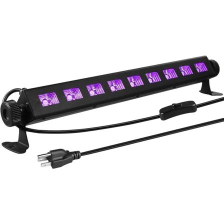 9 LED Svartlys, 27W LED UV Bar Gløder I Mørket Festartikler Til Jul Svartlys Fest Bursdag Bryllup Scene Belysning, Materiale Metall Jern