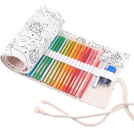 Håndrulletaske til 72 farveblyanter, penalhus i lærred, bæretaske til kunstnerblyanter, penalhus til børn, let at bruge (blyanter medfølger ikke)