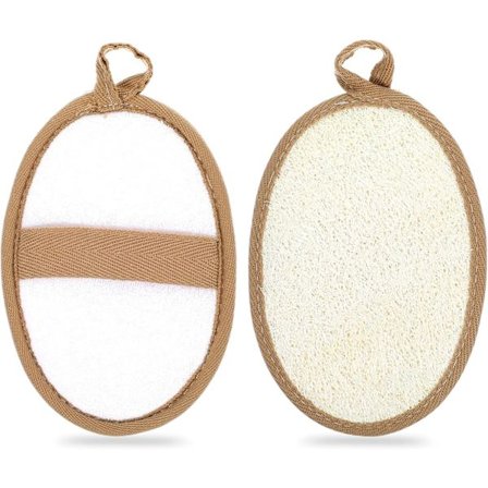Naturliga Loofah Svamppads, 2-pack Ansikts- och Kroppsexfolierande Skrubbar för Djuprengöring, Återanvändbara Bad- och Duschsvampar för Sm