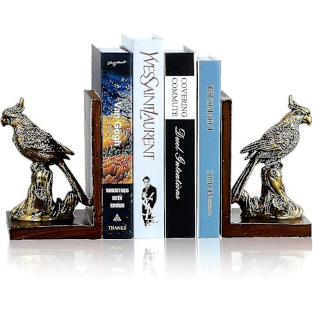 Bokstøtter, dekorative papegøyebókstøtter, 1 par vintage sklisikre kreative bokstøtter kunstbokstøtte dekorative bokstøtter gyldne, harpiks dekorative