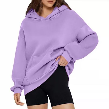 Lediga Luvtröjor Dam Enfärgad Långärmad Oversized Sweatshirt Ljuslila