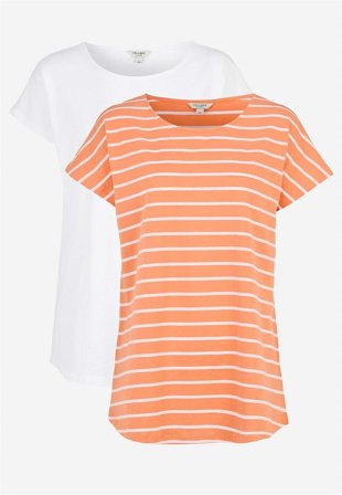 Cellbes of Sweden - Jerseytoppe med korte ærmer 2-pack i orange/stribet+hvid til damer i størrelse 50/52
