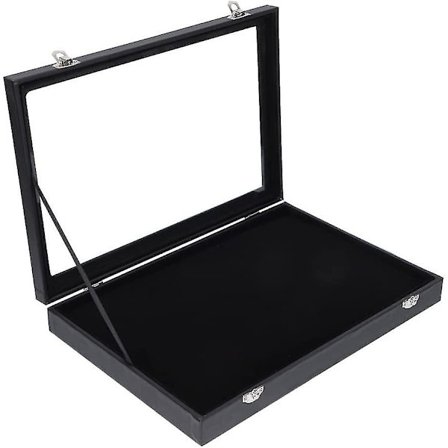Brosje Oppbevaringsdisplay med Glass Topp Pin Display Box Smykkeboks Organizer Stable Smykkeskuff for Brystpin Brosje Samleobjekter svart