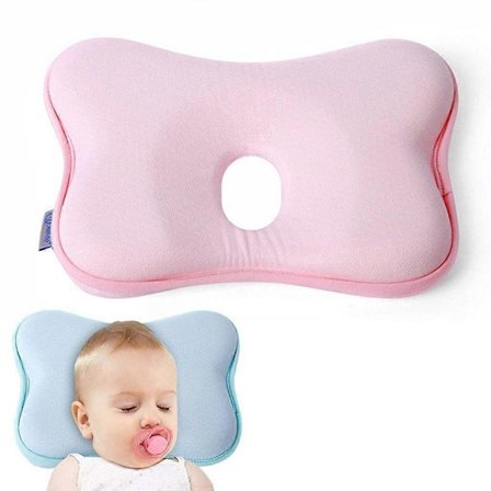 Ortopedisk babykudde mot platt huvud, babykudde mot platt huvud, babykudde huvuddeformation platt huvud (Puder)