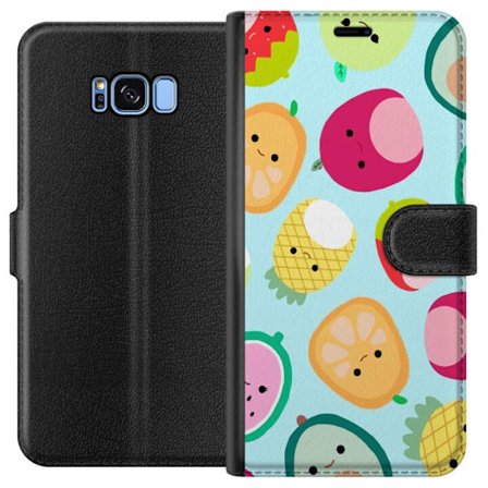 Kompatibel Tegnebogsetui til Samsung Galaxy S8 Mønster af kawaii frugter som jordbær citron ananas og avocado på lyseblå baggrund