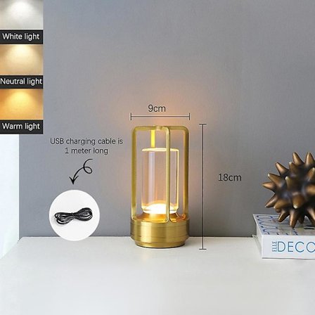 Sladdlös bordslampa, 3 färger steglös dimning LED bordslampa med touchsensorBY