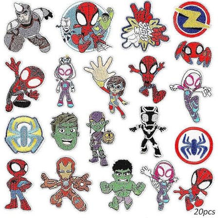 20 stk Stryke-på-lapper, broderte superhelt-lapper med tegneserietema, sy applikasjonslapp for jakker, jeans, bukser, ryggsekker, klær