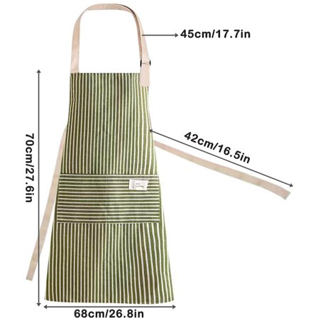 Vanntett kokkeforkle med lomme, justerbar matlaging, baking, hagearbeid, grønn bomull, lin, stripet