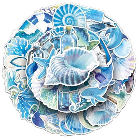 Blå Ocean Stickers, 50 stk. pakke, Strand Havbølger Havliv Klistermærker til Laptop, Hydro Flask, Vandflaske, Telefon, Vinylmærkater til Venner, 