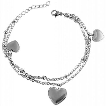 Silver Armband i Rostfritt Stål med 2 Kedjor & 3 st Hjärtan i Olika Storlekar