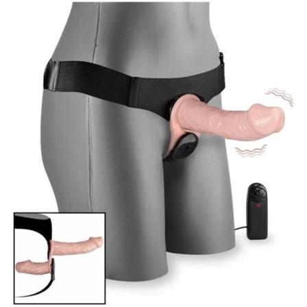 Dubbel fjärrstyrd vibrerande strap-on dildo med tråd - Feeling Peau Claire Collection