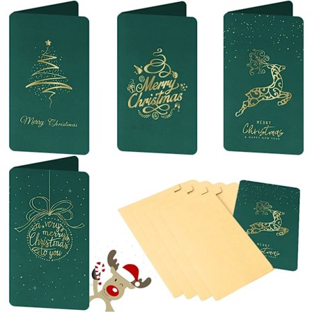 Julgranskortpaket, Blanka Vintage Bronzerade Hälsningar med Kuvert, Tack God Jul, Visitkort fo