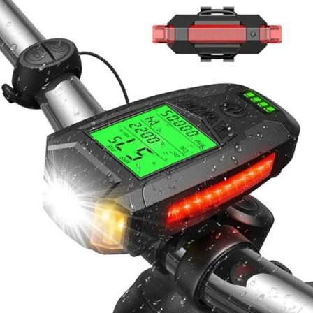 Cykellygte, USB genopladelig cykellygte med speedometer Cykelcomputer LED-cykellygte for og bag Kraftigt lys til