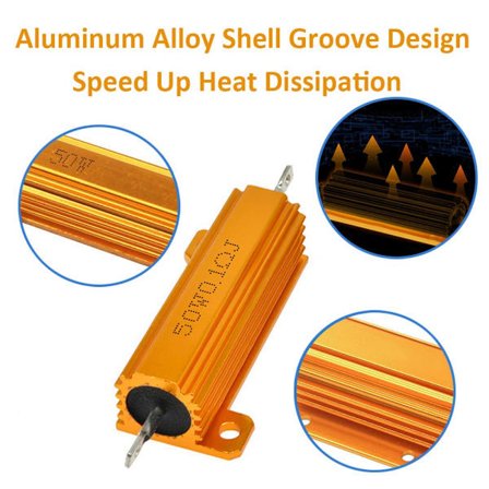 2 stk. 50W 3 Ohm Aluminiumshusmotstand Høyeffektslastmotstand Gullskalaplate Kablet Chassis Montert Kjøleribbe