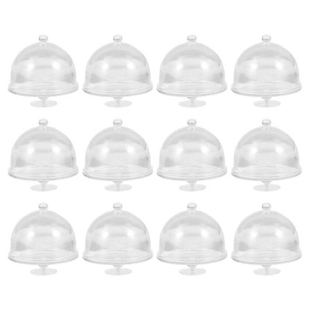 12 st Mini Tårtfat med Lock Miniatyr Muffin Ställ Kupolskydd Dockhus Tårtutställningsställ