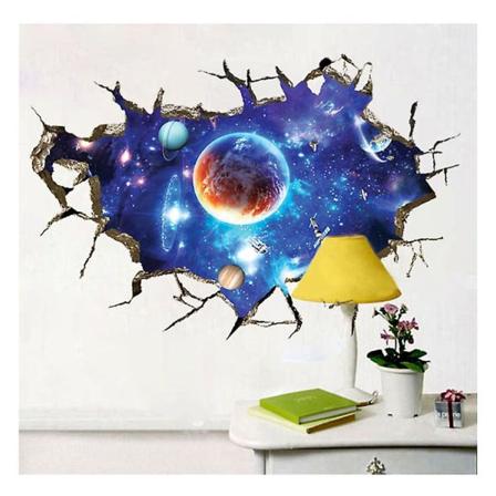60*90cm Särkynyt sininen ulkoavaruus universumi galaksi planeetta irrotettavat seinätarrat tarrat, lasten vauvan makuuhuoneen lastentarhan DIY 