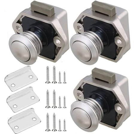 3 tryk-for-at-åbne knapper - autocamper lås - skuffeknop - nøglefri dørlåsknap (sølv)