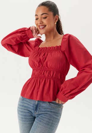 Bubbleroom - Smock Blouse - Red - Kläder