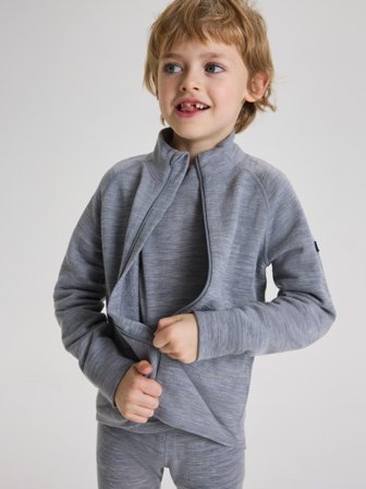 Polarn O. Pyret - Jacket merino wool terry - 122|128 - Childrenswear - grey