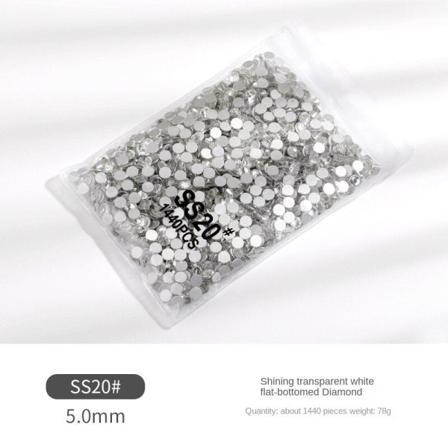 Nageldekorationer för Nail Art AB Flat Botten Strass Transparent Manikyr Dekoration Glasborr SS20(1440 PCs) White