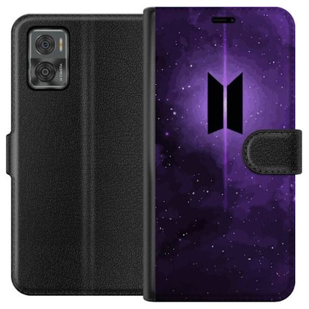 Kompatibelt Lommeboketui til Motorola Moto E22i BTS-logo lilla galakse kpop armé plakat rom verdensrommet stjerneskudd koreansk musikk band symbol iko