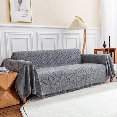 Sektionssofföverdrag, Sofföverdrag för 3-sits soffa, Geometriskt Jacquardtyg Sofföverdrag (X-Large, 180x300 cm, Mörkgrå)