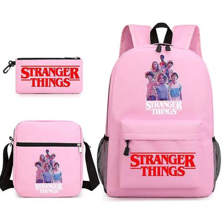 Stranger Things -reppu, kolmiosainen, opiskelijareppu, kangasreppu, Y W Pink
